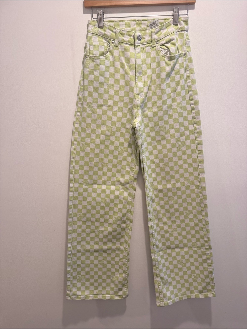 H&M Lime Green Checker Wide Leg Jeans